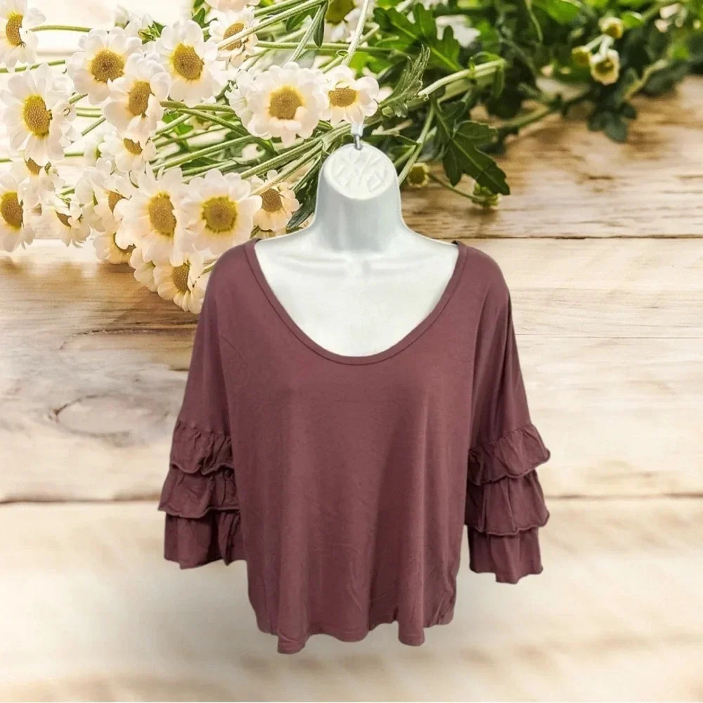 Women's Medium Popover Cropped Top Stretch Tiered Boho Fairycore‎ Grunge